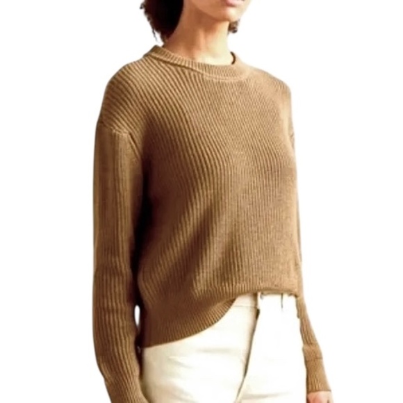 French Connection Soft Ribbed Knit Round Neck Long Sleeve Sweater Camel Size XS - Picture 1 of 15